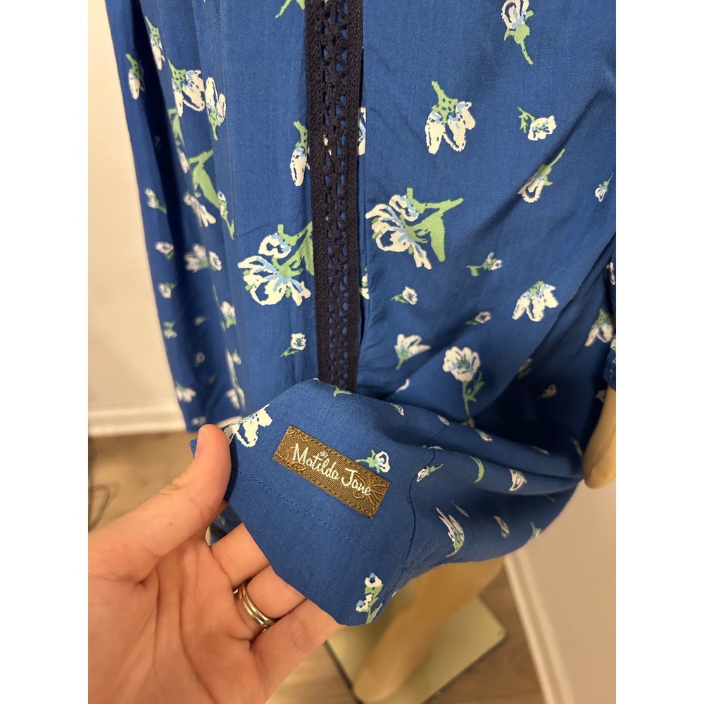 Matilda Jane Blue Floral Crochet Trim Boho Shift Dress Womens Medium Pockets - Picture 6 of 8